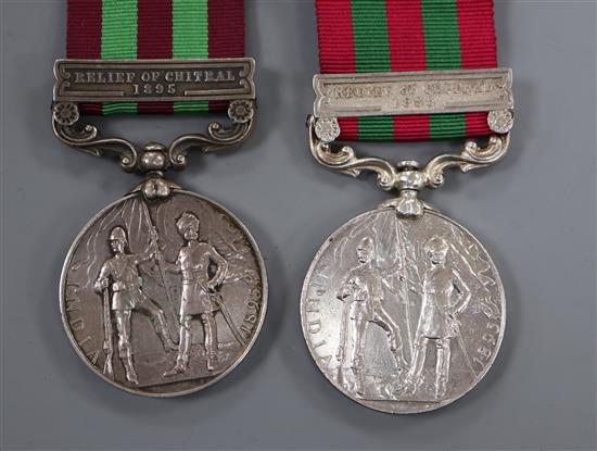 Two India General Service 1895-1902 medals with Relief of Chitral clasps to;